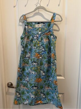 Printfresh Blue Cat & Floral Cotton Nightdress